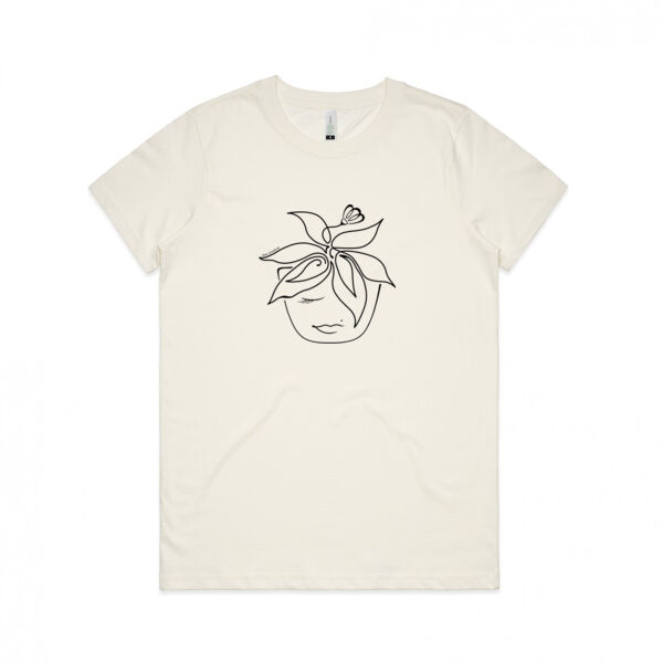 Blooming Pot Plant  - Womens Maple Organic Tee - Black Print Thumbnail