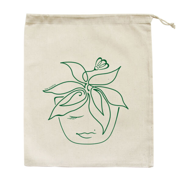 Blooming Pot Plant - Medium Calico Bag - Green Print Thumbnail