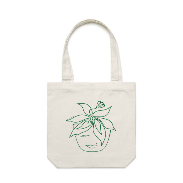 Blooming Pot Plant - Carrie Tote Bag - Green Print Thumbnail