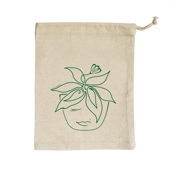 Blooming Pot Plant - Small Calico Bag - Green Print  Thumbnail