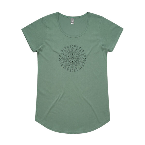 Leaf Mandala - Womens Mali Tee - Black Print Thumbnail