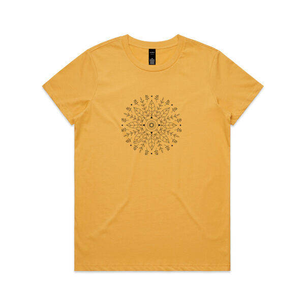 Leaf Mandala - Womens Maple Tee - Black Print Thumbnail
