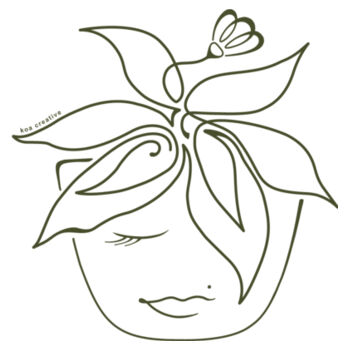 Blooming Pot Plant - Womens Shallow Scoop Tee - Olive Print Design