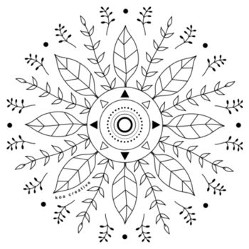 Leaf Mandala - Womens Shallow Scoop Tee - Black Print Design
